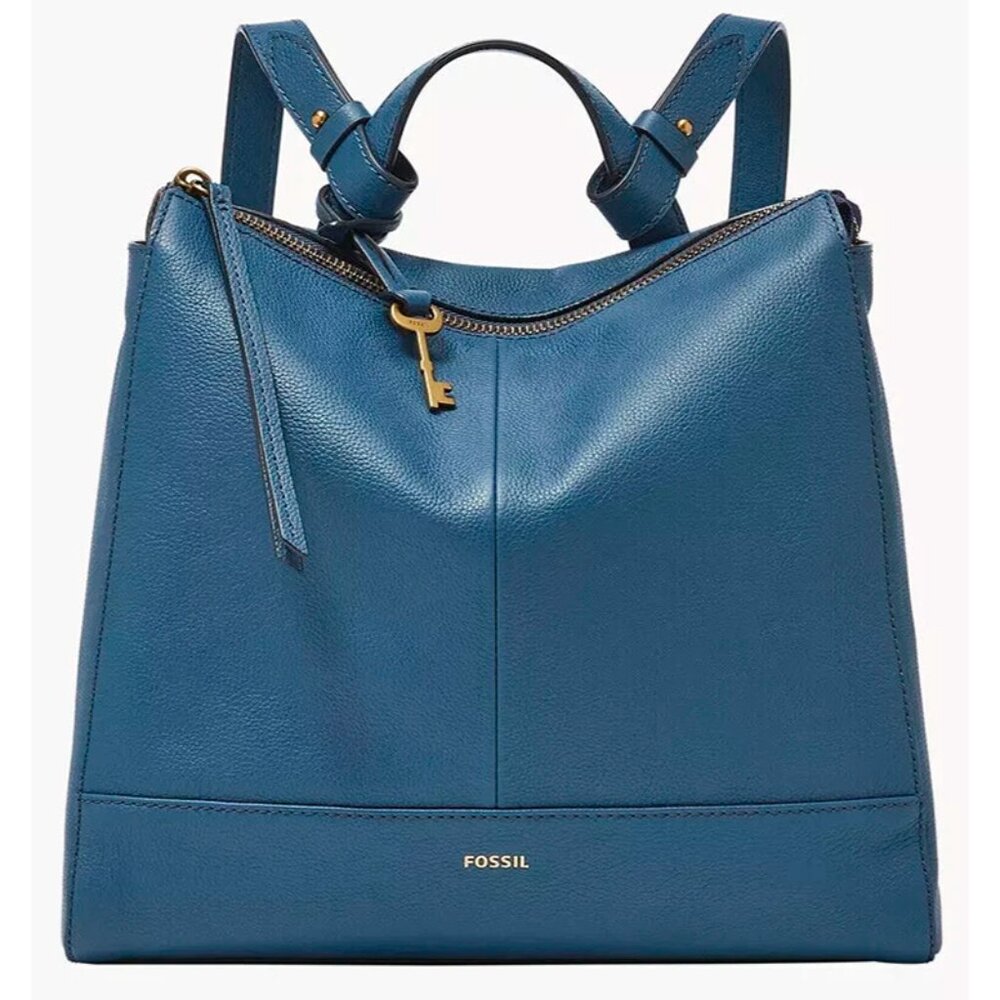 S Fossil Elina Blue Denim Leather Convertible Backpack SHB2979944 NWT $250